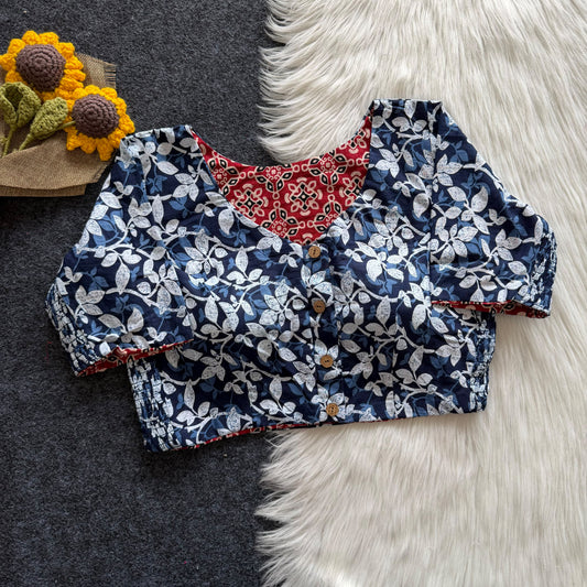 Regular Size Ajrakh Reversible Maslin Silk Readymade Side Elastic Blouses
