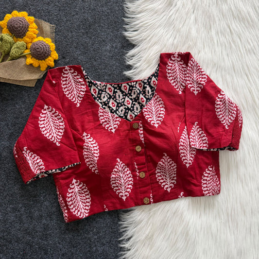 Regular Size Ajrakh Reversible Maslin Silk Readymade Side Elastic Blouses
