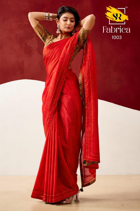 Semi Tussar Silk Sarees with Katha Thread Work Borders