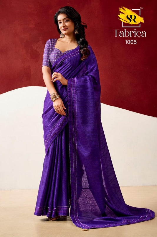 Semi Tussar Silk Sarees with Katha Thread Work Borders