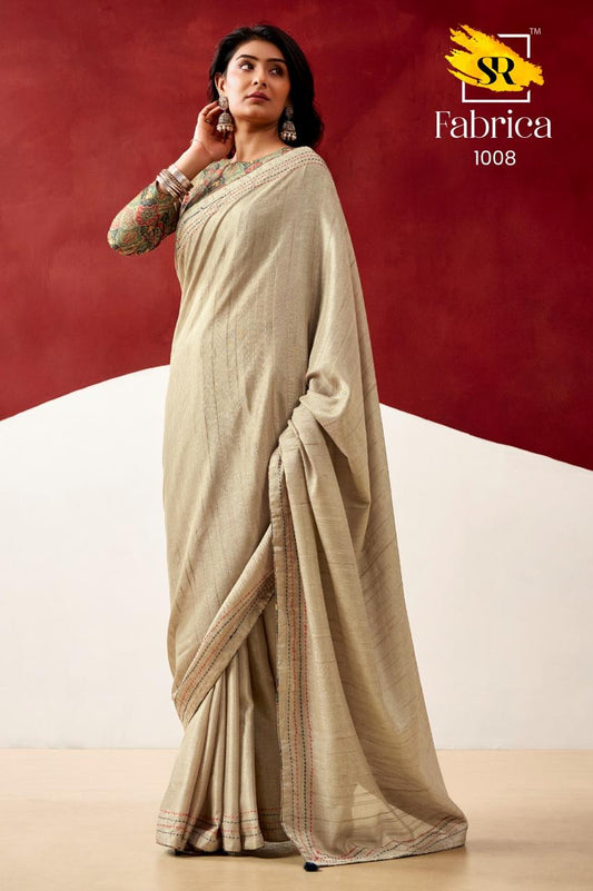 Semi Tussar Silk Sarees with Katha Thread Work Borders