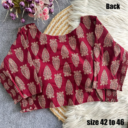 Plus Size Ajrakh Maslin Silk Readymade Blouses