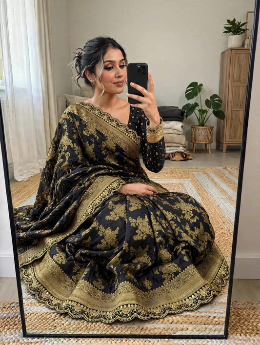 Semi Kanjivaram Jaal Floral Zari Weaving Sarees