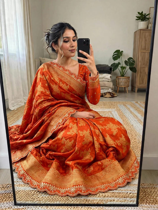 Semi Kanjivaram Jaal Floral Zari Weaving Sarees