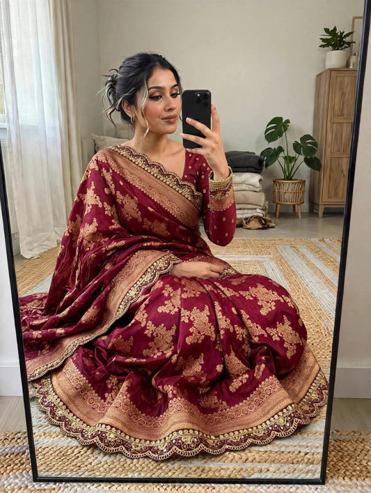 Semi Kanjivaram Jaal Floral Zari Weaving Sarees