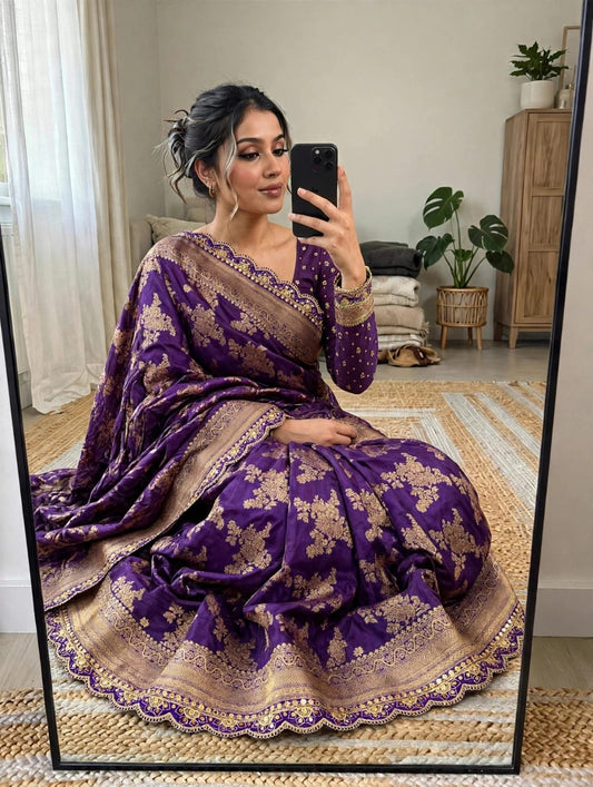 Semi Kanjivaram Jaal Floral Zari Weaving Sarees