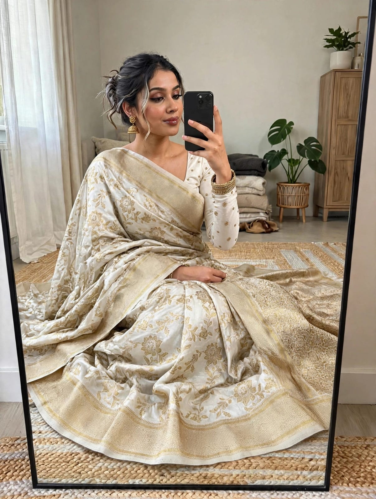 Semi Kanjivaram Jaal Floral Zari Weaving Sarees