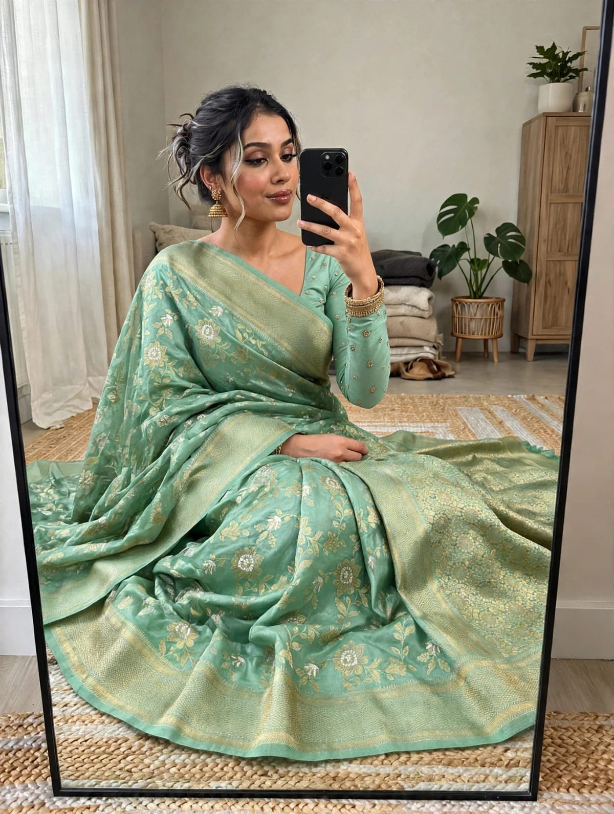 Semi Kanjivaram Jaal Floral Zari Weaving Sarees