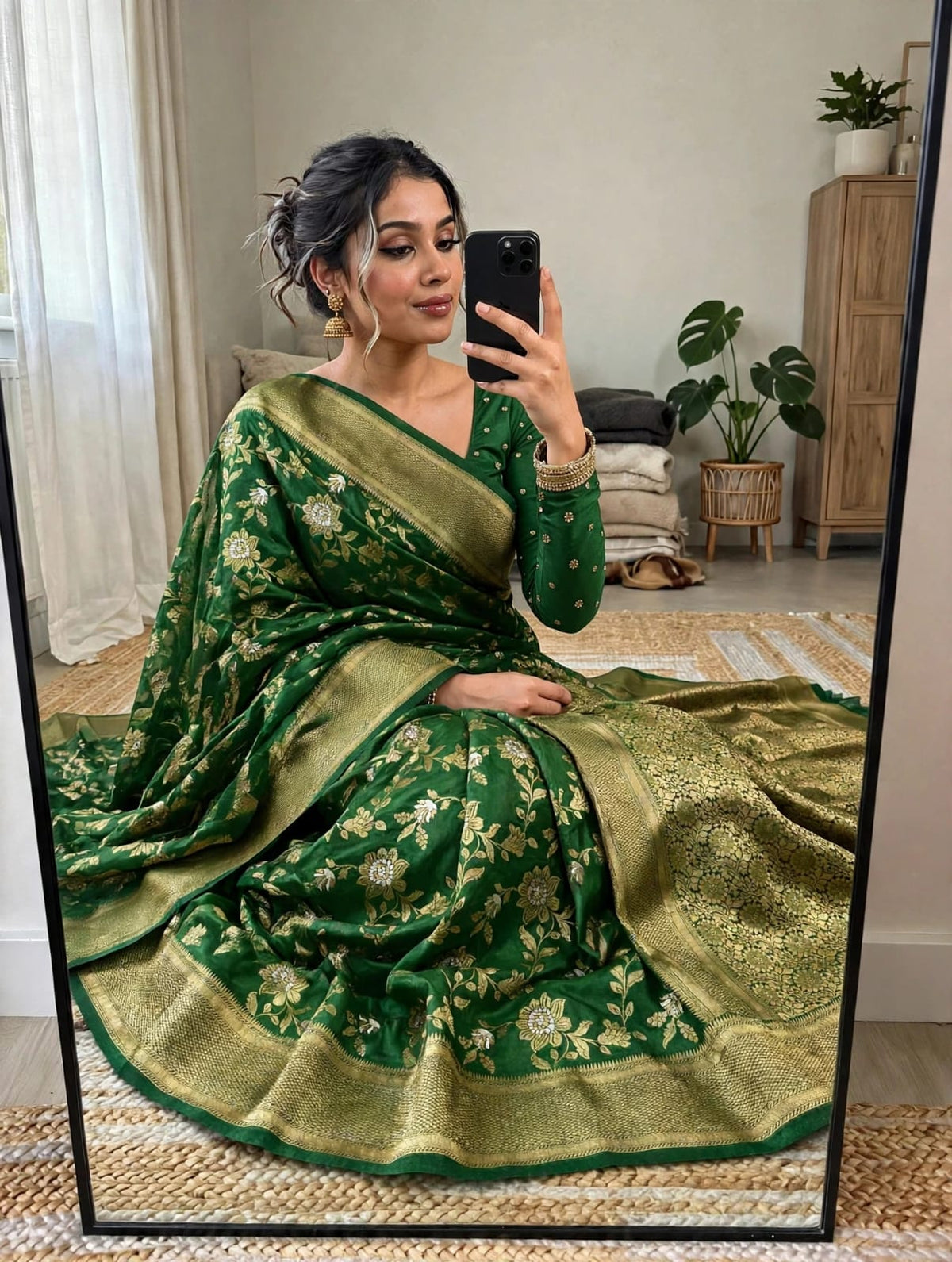 Semi Kanjivaram Jaal Floral Zari Weaving Sarees