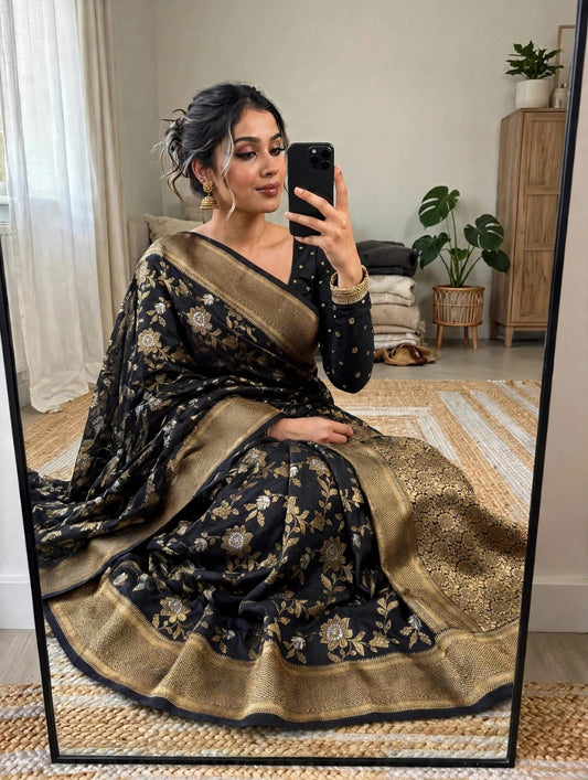 Semi Kanjivaram Jaal Floral Zari Weaving Sarees