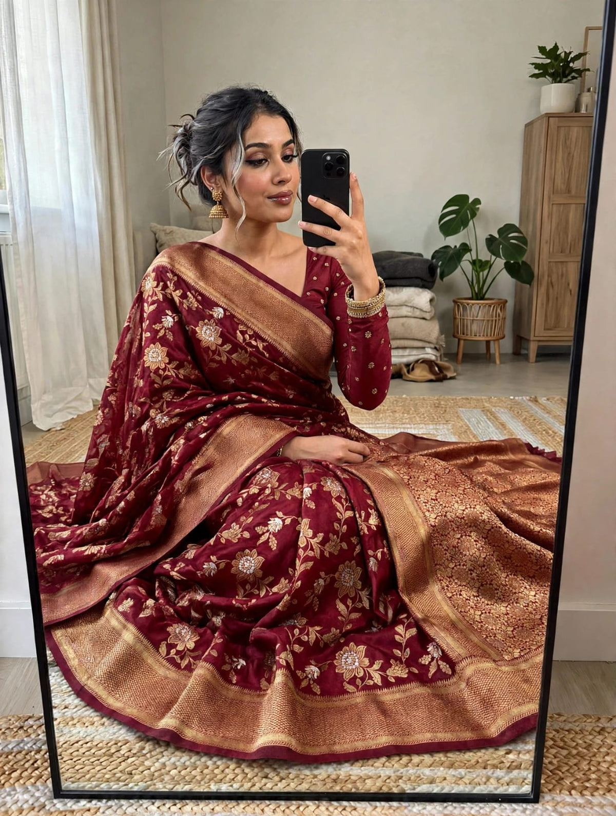 Semi Kanjivaram Jaal Floral Zari Weaving Sarees