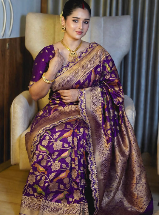 Semi Kanjivaram Jaal Floral Zari Weaving Sarees