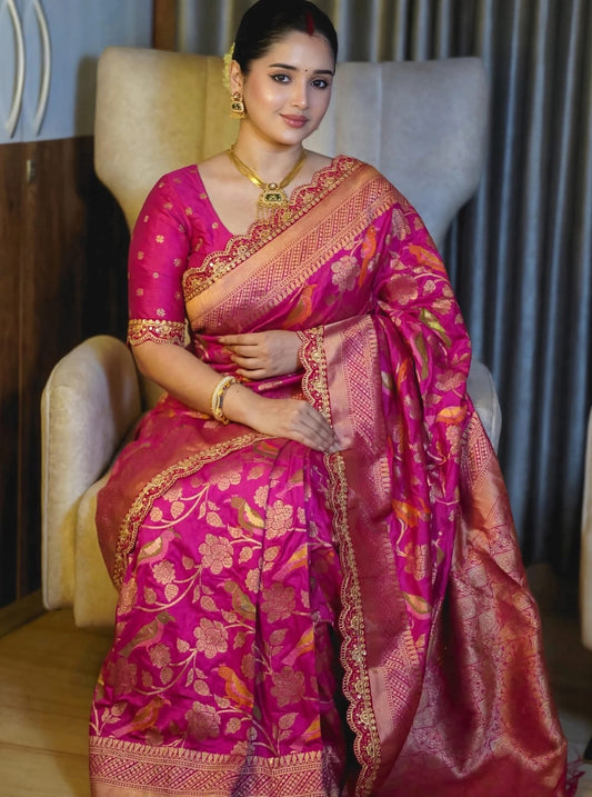 Semi Kanjivaram Jaal Floral Zari Weaving Sarees