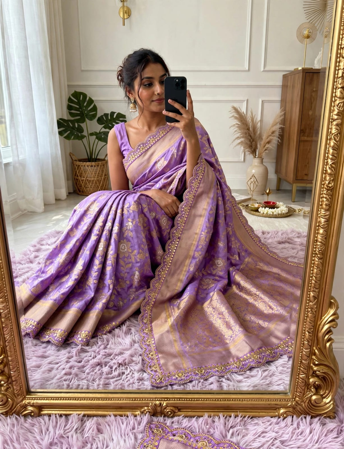 Semi Kanjivaram Jaal Floral Zari Weaving Sarees