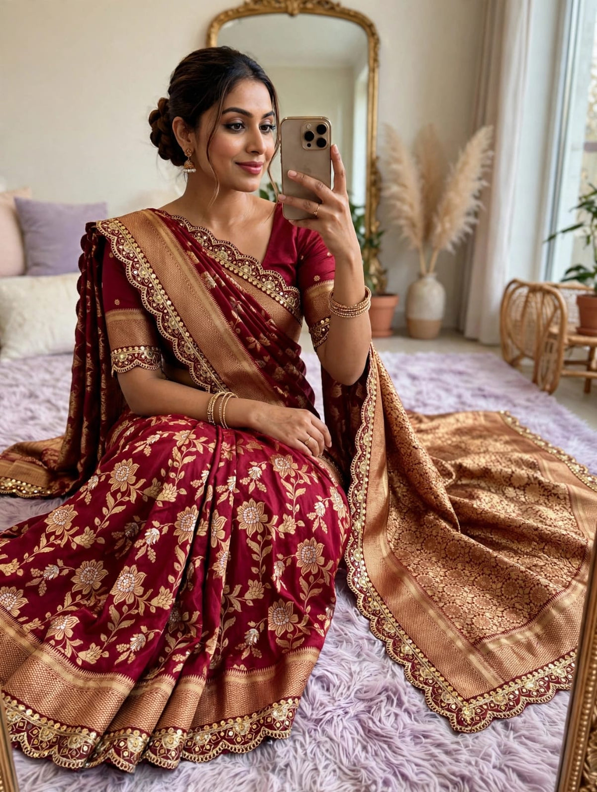 Semi Kanjivaram Jaal Floral Zari Weaving Sarees