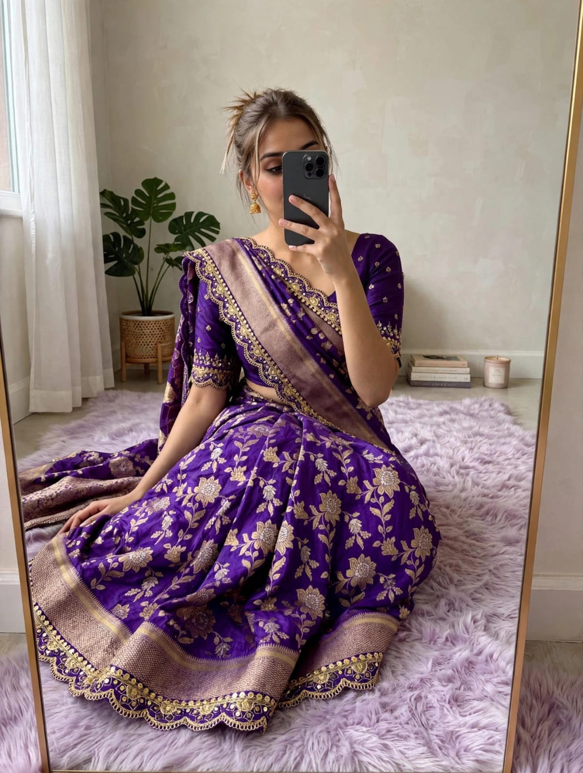 Semi Kanjivaram Jaal Floral Zari Weaving Sarees