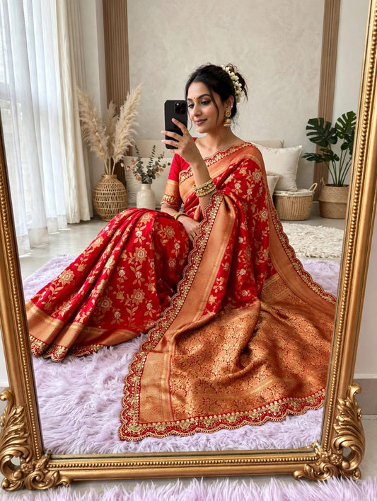 Semi Kanjivaram Jaal Floral Zari Weaving Sarees