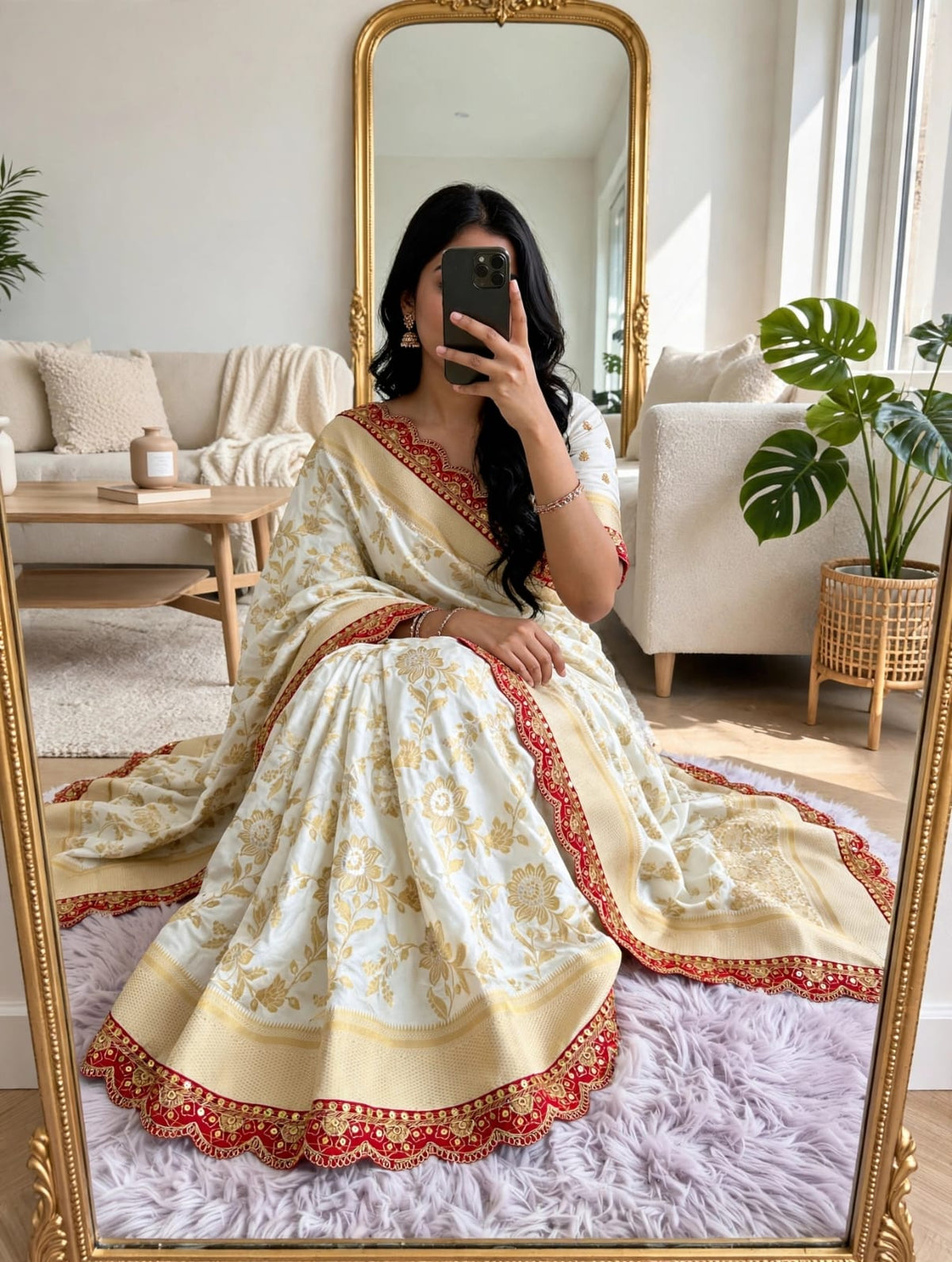 Semi Kanjivaram Jaal Floral Zari Weaving Sarees