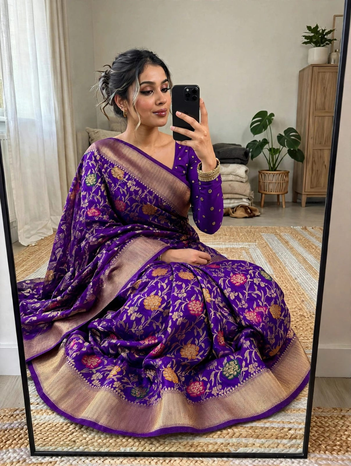 Semi Kanjivaram Jaal Floral Zari Weaving Sarees