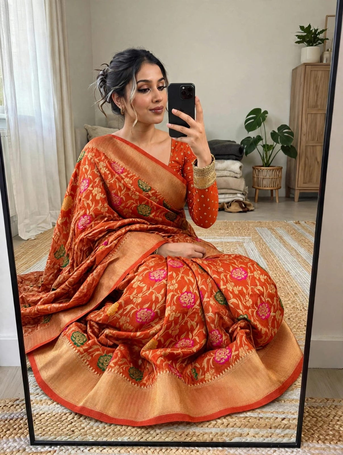 Semi Kanjivaram Jaal Floral Zari Weaving Sarees