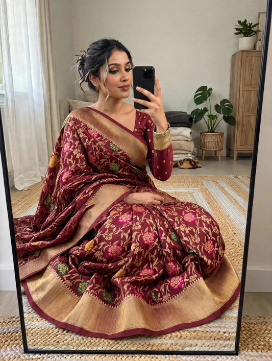 Semi Kanjivaram Jaal Floral Zari Weaving Sarees