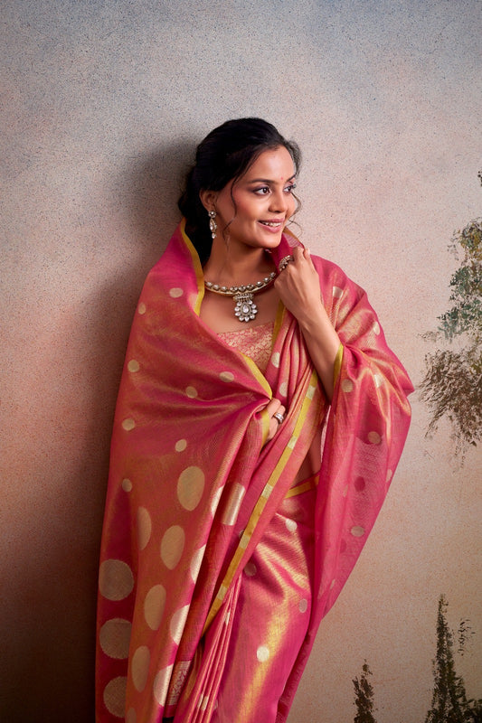 Tissue Silk Saree with Polka Zari Weaving