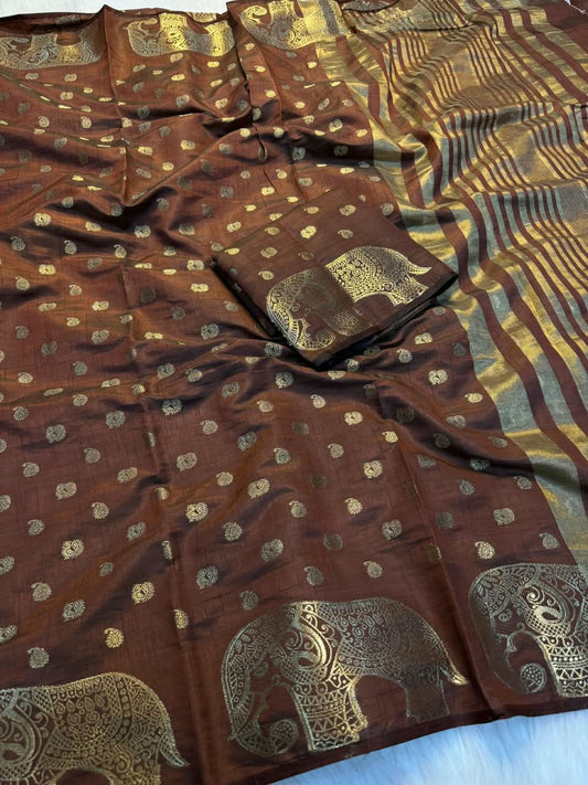 Viscose Tussar Silk Sarees with Viscose Zari Borders & Chit Pallu