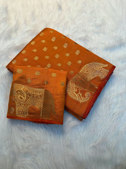 Viscose Tussar Silk Sarees with Viscose Zari Borders & Chit Pallu