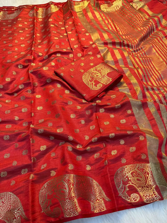 Viscose Tussar Silk Sarees with Viscose Zari Borders & Chit Pallu