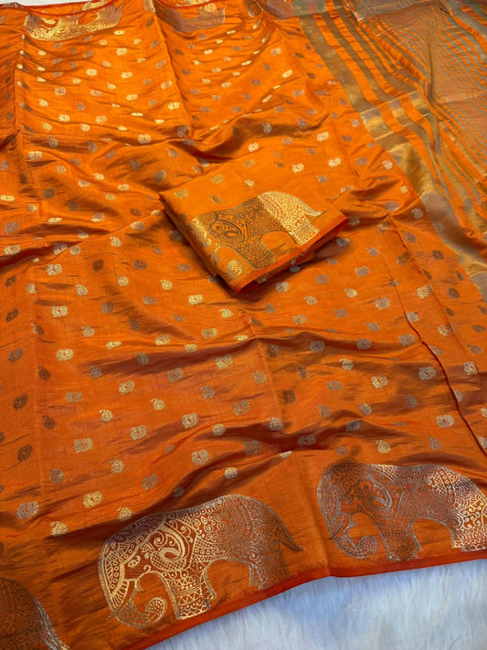 Viscose Tussar Silk Sarees with Viscose Zari Borders & Chit Pallu