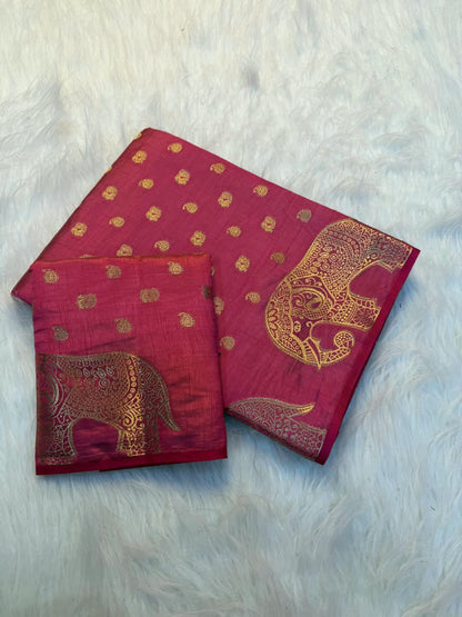 Viscose Tussar Silk Sarees with Viscose Zari Borders & Chit Pallu