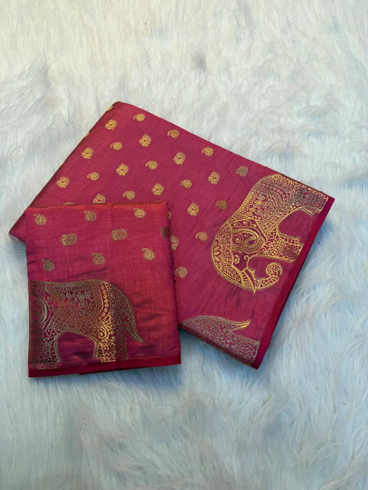 Viscose Tussar Silk Sarees with Viscose Zari Borders & Chit Pallu