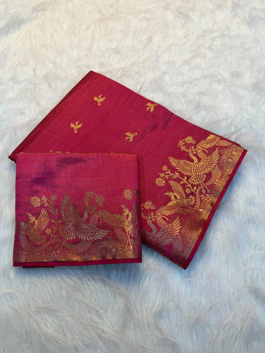 Viscose Tussar Silk Sarees with Viscose Zari Borders & Chit Pallu