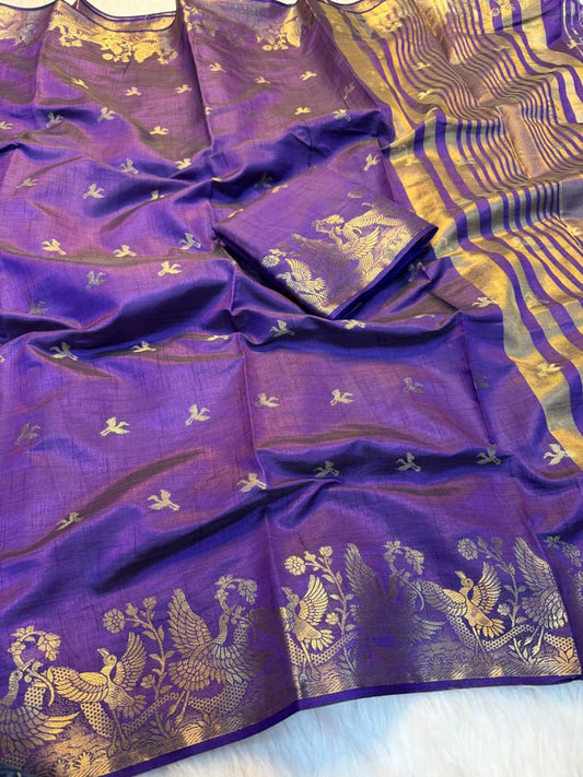 Viscose Tussar Silk Sarees with Viscose Zari Borders & Chit Pallu
