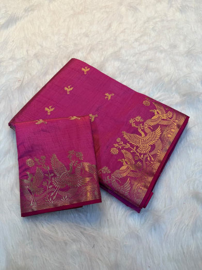 Viscose Tussar Silk Sarees with Viscose Zari Borders & Chit Pallu