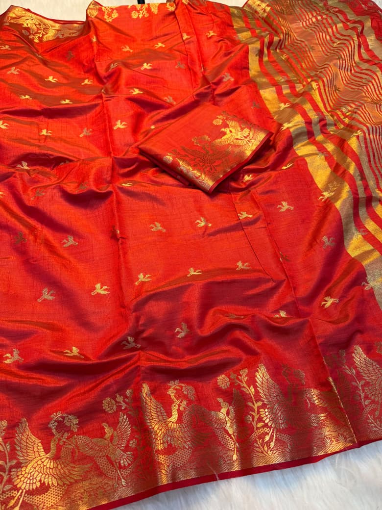 Viscose Tussar Silk Sarees with Viscose Zari Borders & Chit Pallu