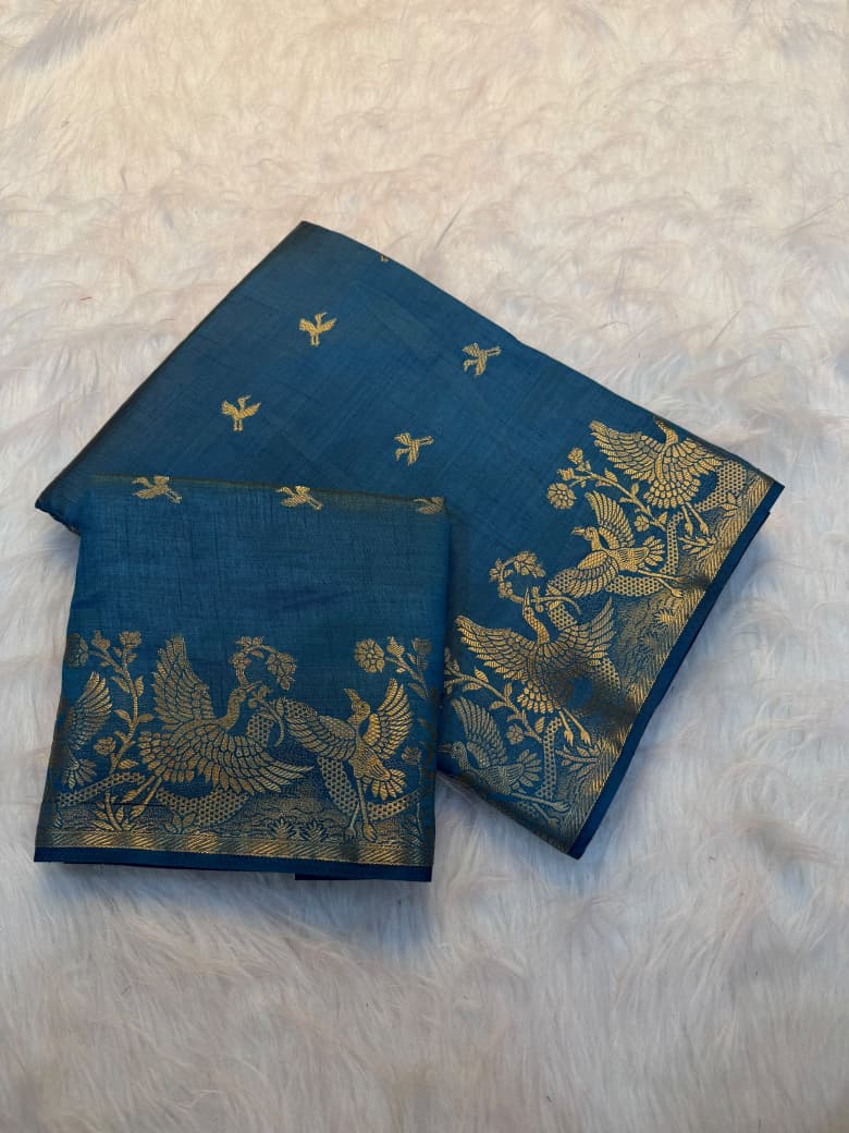 Viscose Tussar Silk Sarees with Viscose Zari Borders & Chit Pallu