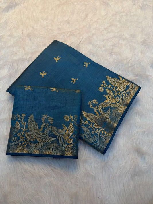 Viscose Tussar Silk Sarees with Viscose Zari Borders & Chit Pallu