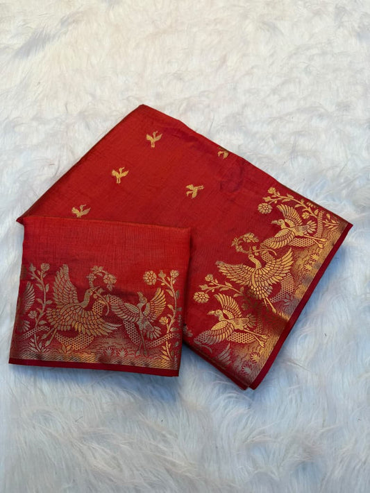 Viscose Tussar Silk Sarees with Viscose Zari Borders & Chit Pallu