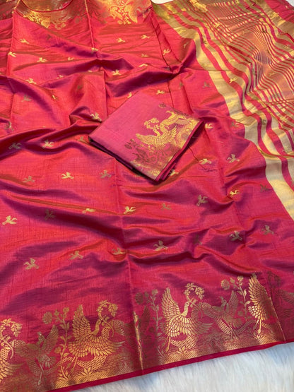 Viscose Tussar Silk Sarees with Viscose Zari Borders & Chit Pallu