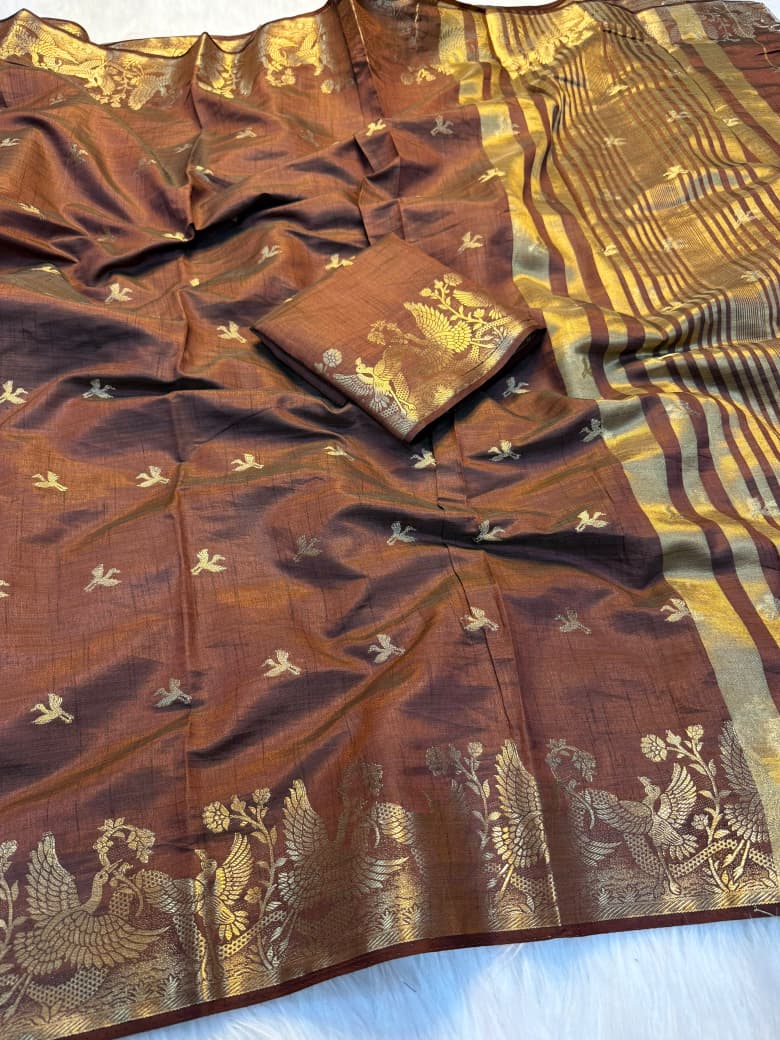 Viscose Tussar Silk Sarees with Viscose Zari Borders & Chit Pallu