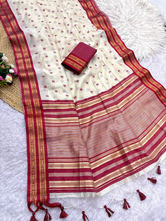 Semi Raw Silk Weaving Sarees with Double Borders