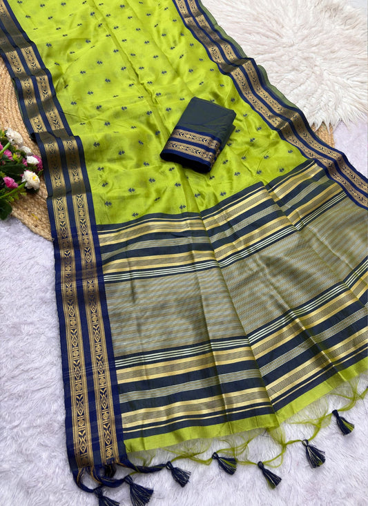 Semi Raw Silk Weaving Sarees with Double Borders