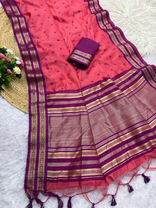 Semi Raw Silk Weaving Sarees with Double Borders