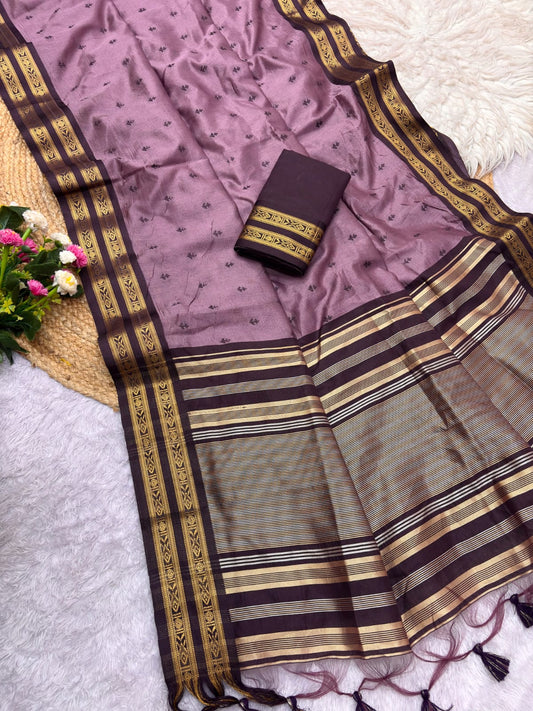 Semi Raw Silk Weaving Sarees with Double Borders
