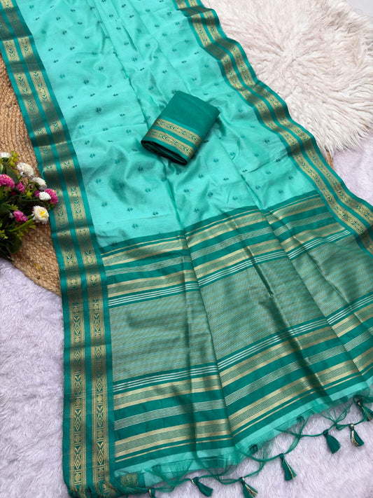 Semi Raw Silk Weaving Sarees with Double Borders