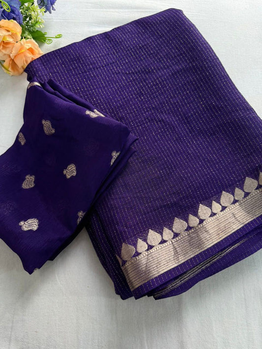 Viscose Chinnon Silk Saree with Viscose Zari Weaving Borders
