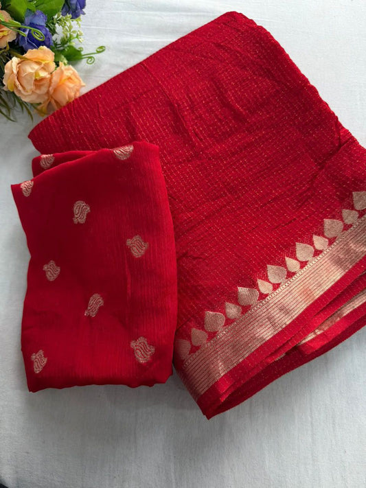 Viscose Chinnon Silk Saree with Viscose Zari Weaving Borders