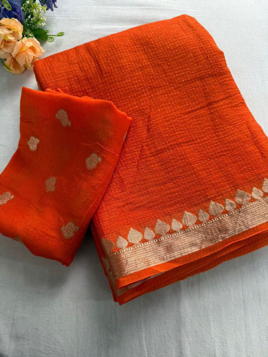 Viscose Chinnon Silk Saree with Viscose Zari Weaving Borders