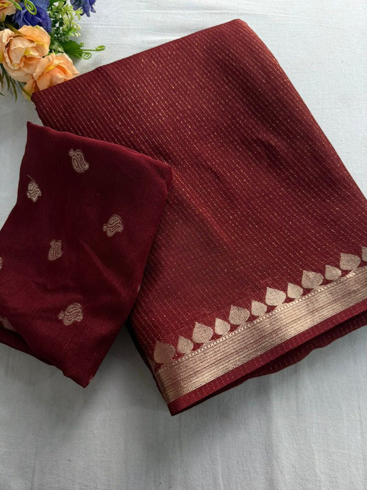 Viscose Chinnon Silk Saree with Viscose Zari Weaving Borders